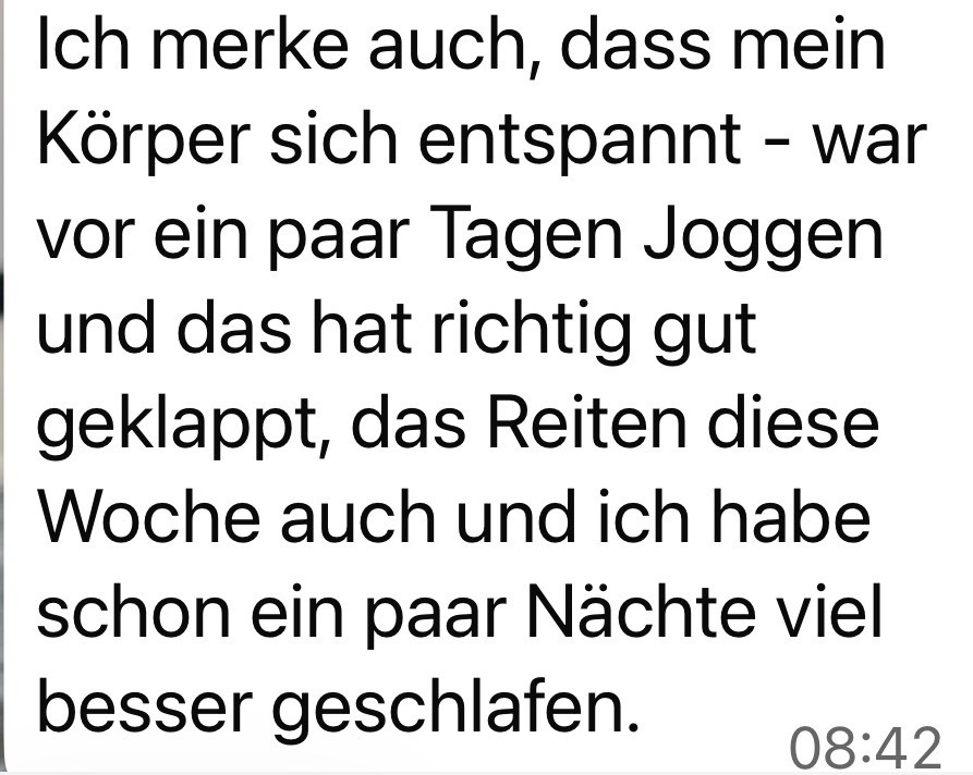 “Ich gehe meinen Hobbys wieder nach” / “Ich schlafe wieder besser” feedback